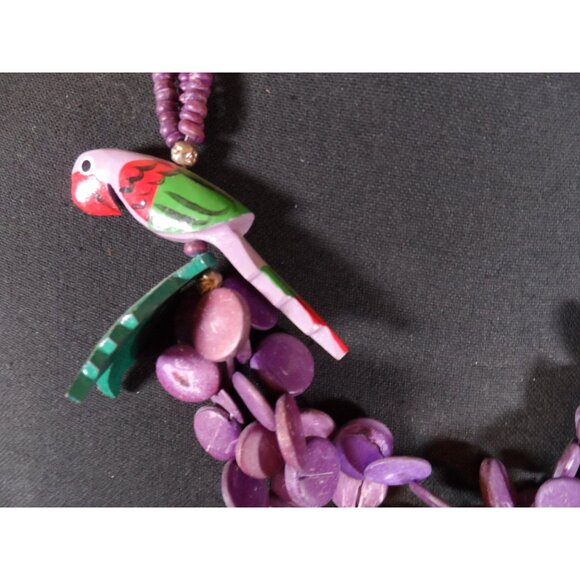 Parrot Necklace Purple Layered Beaded Necklace Featuring Parrot - Picture 4 of 7